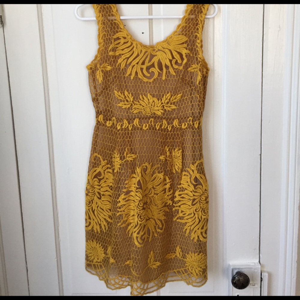 Anthropologie Yellow Lace Midi Dress